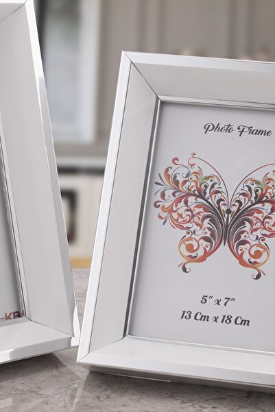 Seniste Milano Glass Decorative Picture Frame White-silver Adjustable Stand-Wall Hangable 13x18 Cm