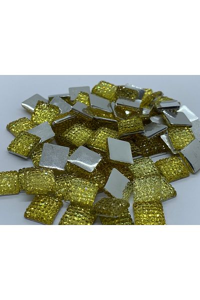 Cem Davetiye Decoration Stone Square Yellow 10mm 2500 Pieces Polyester Stones