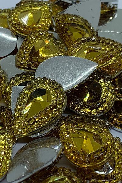 Cem Davetiye Decoration Stone Drop Shaped Yellow 13x18mm 1000 Pieces Polyester Stones