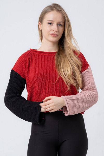 PUNKY CAT Pulover roșu cu mânecă lungă pentru femei