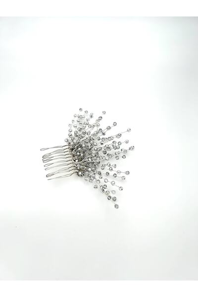 Pearly Handmade Сив кристален сребърен камък гребен за коса сватбен-къна-годежен аксесоар за коса