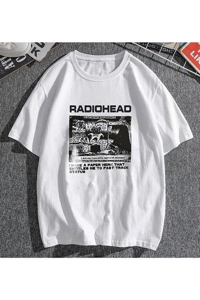 Touz Tricou alb Radiohead unisex oversize