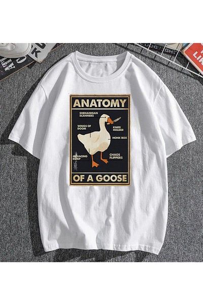 Touz Μπλουζάκι Duck Anatomy Printed White Unisex Oversize