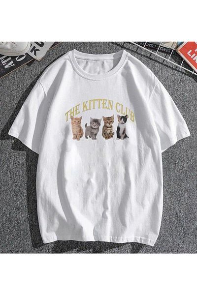 Touz Haraju The Kitten Club Λευκό μπλουζάκι Unisex Oversize