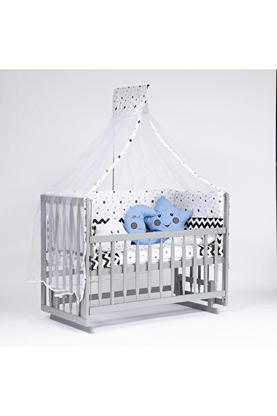 bebeget Süper Natural Ahşap Beşik 4 Kademeli Gri Anne Yanı Sallanır Bebek Beş...