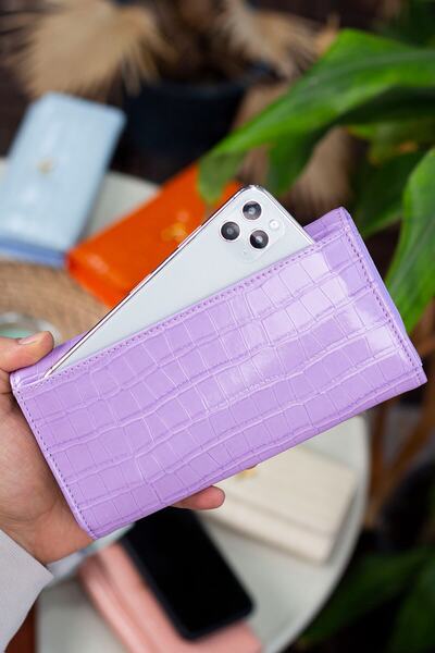 Garbalia Lady Technological Leather Crocodile Pattern Stylish Lilac Women's Wallet with Ample Card Holder and Coin Compartment