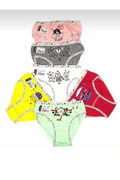 Tutku Girl's 6" Mixed Patterned Colored Elastane Cotton Wipe Panties 0832