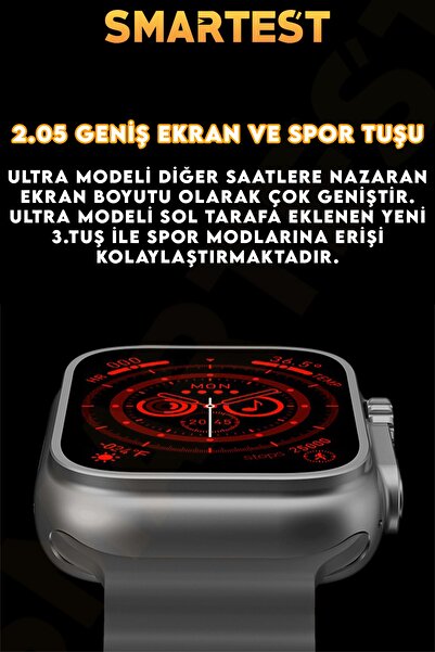 SMARTEST Watch  Kordon Kilitli Vidalı 2.05 Ekran Çift Kordon 45mm Ios Ve Android Uyumlu Akıllı Saat