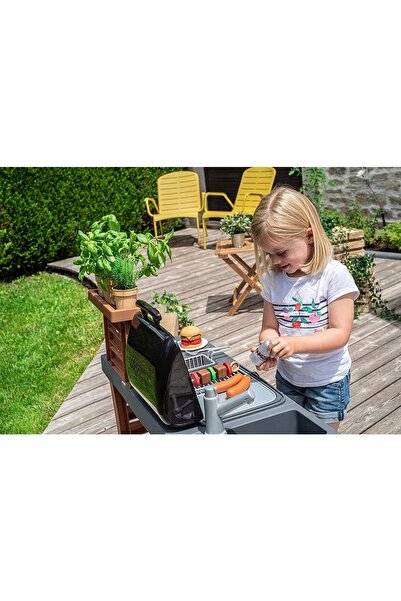 Smoby Çocuk Oyuncak Dış Mekan Uyumlu Mangal ve Lavabo'lu Büyük Mutfak Seti Aksesuarlı