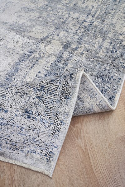 Genel Markalar Queen 8102 Mavi Modern Tasarım Viskon Özel Tezgah Salon Halısı