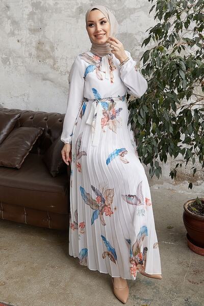 InStyle Φόρεμα σιφόν με μοτίβο Ares - Λευκό