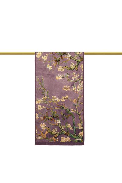 Bursa İpek Purple Almond Flower Silk Scarf