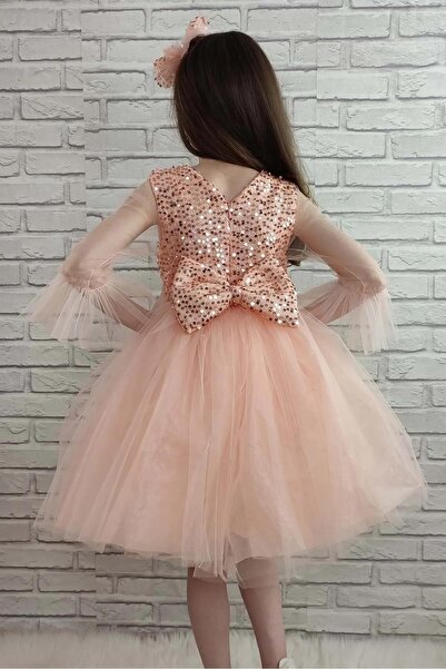 Mashotrend Bükreş Kol Fırfırlı Payetli Kız Çocuk Elbisesi - Payetli Kız Çocuk Abiye