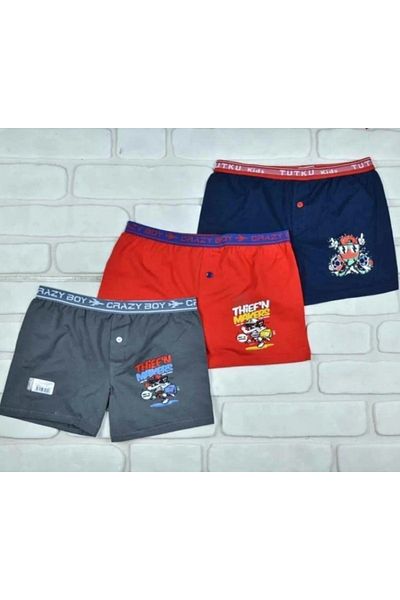 Tutku Boy's 3" Mixed Printed Lycra Elestan Cotton Boxer 0253