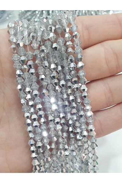 CRYSTALSHOP 4 мм пирамидални огледални сребърни кристални мъниста (10 нишки)