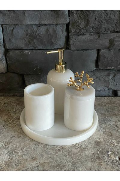Polen Stone White Marble 4-Piece Bathroom Set Special Size For Narrow Spaces
