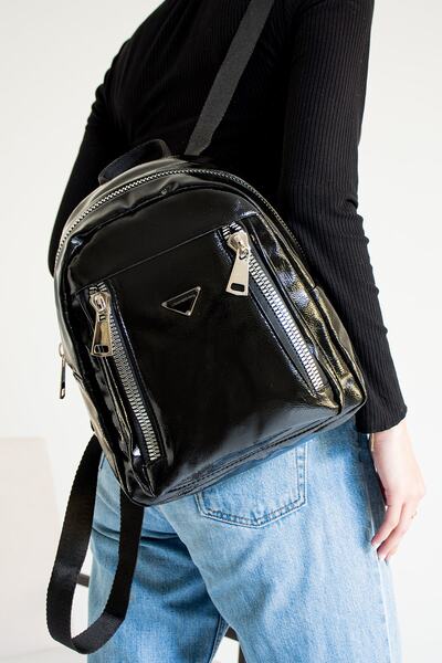 By Hakan Sn 1333 Rucsac de damă, neagră, cu aspect încrețit și aspect de piel...