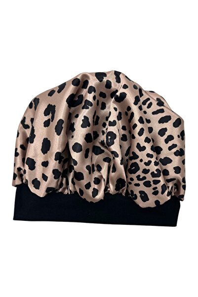 pistore Set bonetă și agrafă din satin cu model leopard maro pentru păr creț