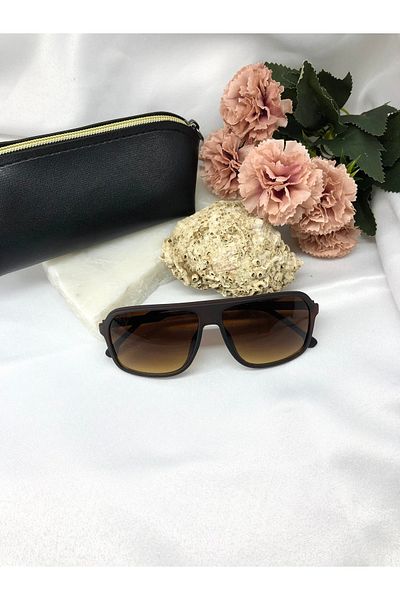 Di Caprio Mera Square Rectangular Brown Men's Sunglasses