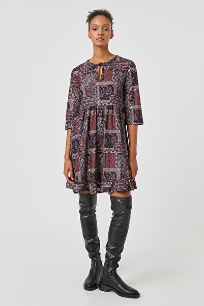 Koton Dámské černé vzorované šaty 3WAL80002IK