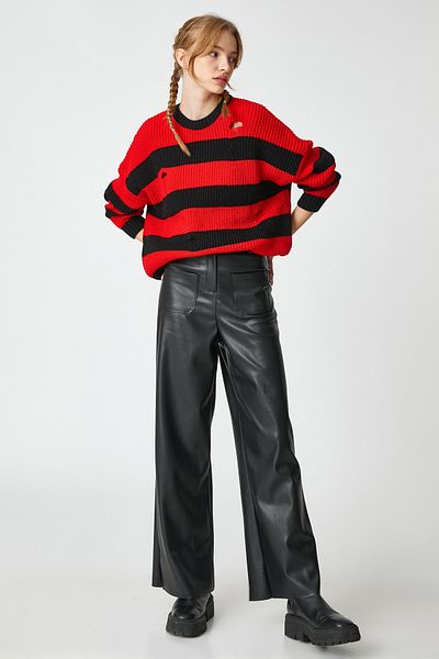Koton Women's Red Striped Sweater 3WAL90234HT