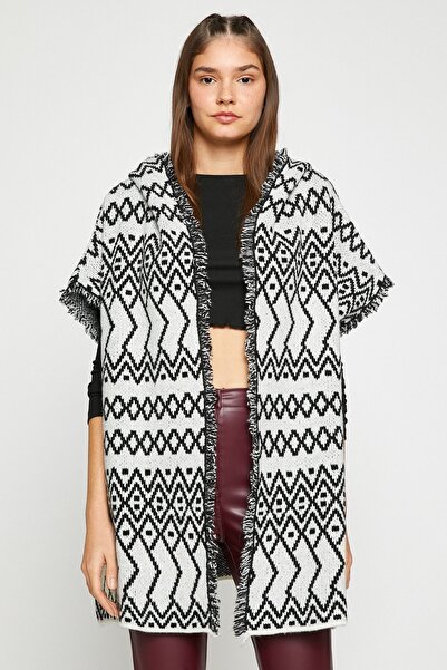 Koton Schwarz gemusterter Damenmantel 3WAL90239HT