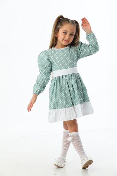 Moda Lippa Rochie pentru copii cu volane cu modele de buline verzi