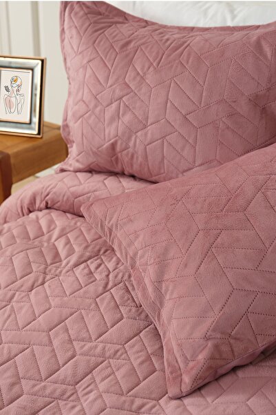 Karaca Home Pamela Gül Kurusu Kadife Çift Kişilik Yatak Örtüsü