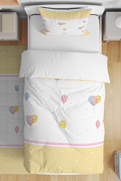 EVPANYA Sarı Şölen Desenli Tek Kişilik Bebek Çocuk Nevresim Takımı