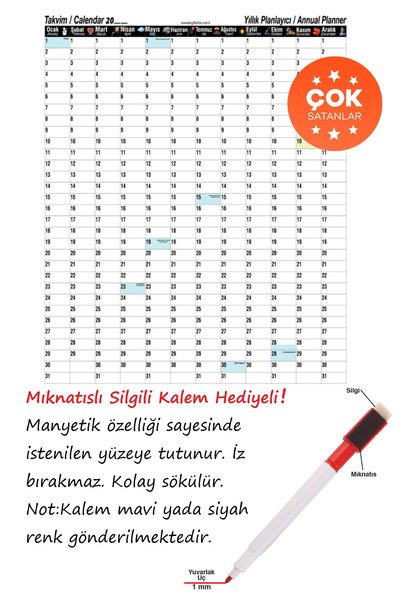 Generic Brand Magnetic Adhesive Yearly Schedule Planner