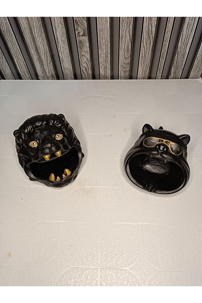 HUNATASARIM Decorative 2-Piece Ashtray Dog and Lion