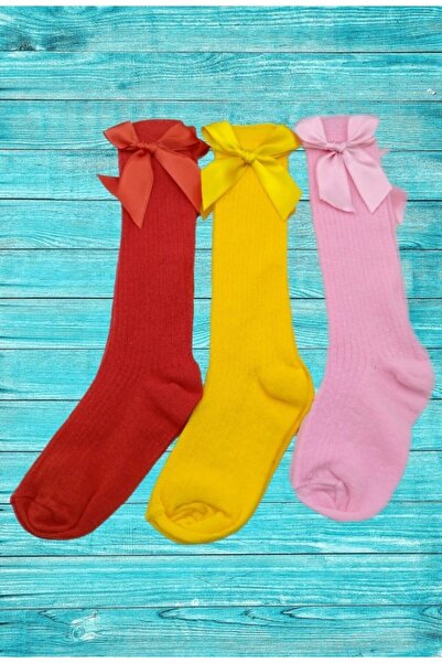 PARİS ÇORAP Socks With Accessories Bow Below Knee Baby Kids 8 Pcs Colorful