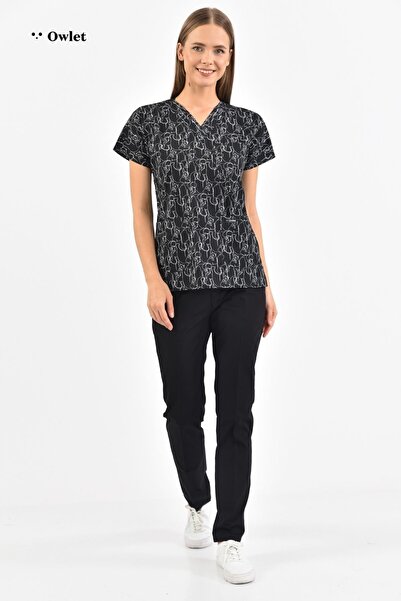 Owlet Medikal قميص جيرسي جراحي أسود مع شكل فيل