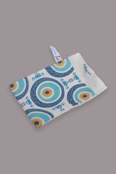 Bursa İpek Turquoise Gold Printed Large Evil Eye Pattern Pouch