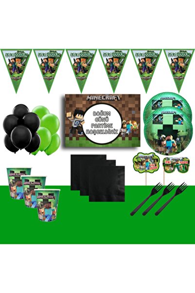 MINECRAFT Afişli 16 Kişilik Doğum Günü Parti Malzemeleri Seti