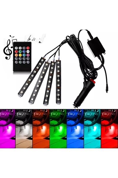 Genel Markalar Ayak Altı Led Kumandalı Araç Içi Aydınlatma 4 Lü Sese Duyarlı Rgb
