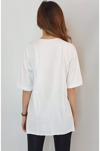 OYYA Women's White Berkeley Text Printed Side Slit T-shirt Yy100737