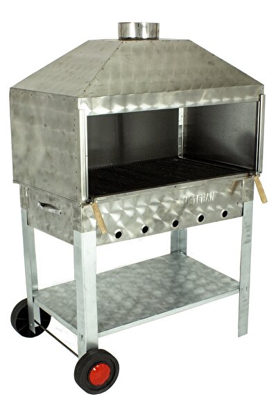 METEHAN MANGAL SOBA Davlumbazlı Bacalı Maltız Izgaralı Krom Mangal (2 Tekerle...