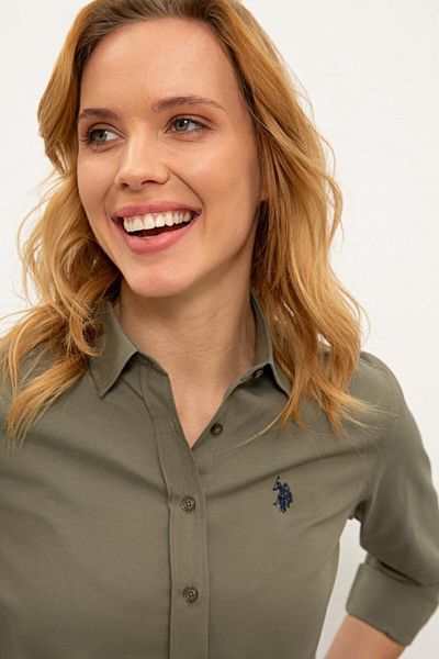 U.S. Polo Assn. Cămașă verde cu mânecă lungă de bază