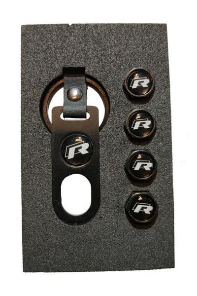 OLED GARAJ R-Line Metal Keychain Valve Cap Set Compatible for Volkswagen