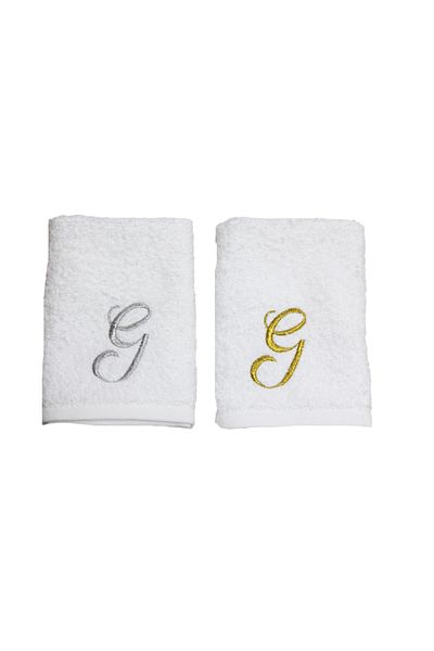 Lucy and Home Letter Embroidered Makeup, Face Towel Set of 2 30x30 Cm G White