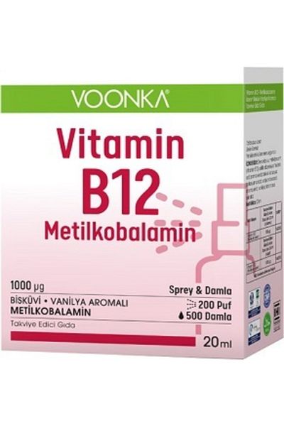 Voonka Vitamin B12 Spray & Drop Biscuit and Vanilla Flavored - 1000 Mg B12 20 ml