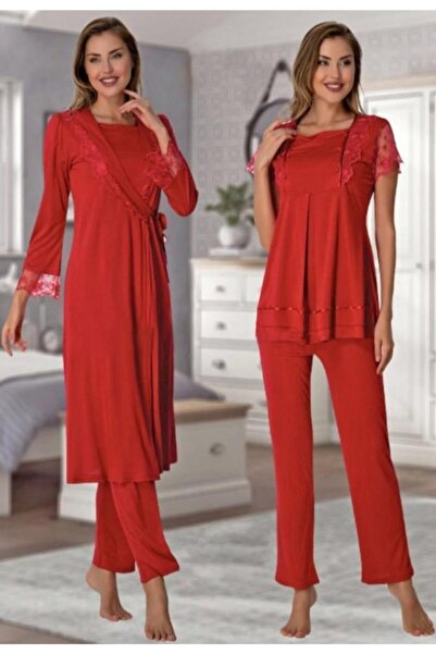 Lohussa Effort Вишневий мереживний комплект піжами для годування, для вагітни...