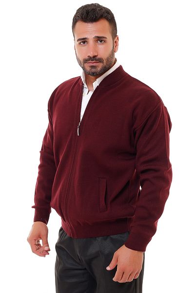 KARBEY TRİKO Men's Burgundy Oversize Lined Knitwear Cardigan