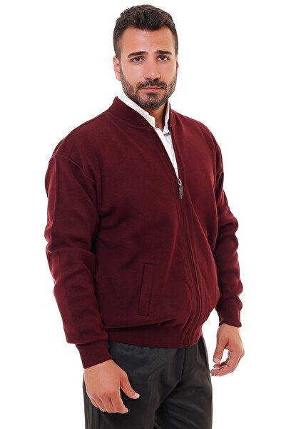 KARBEY TRİKO Men's Burgundy Oversize Lined Knitwear Cardigan