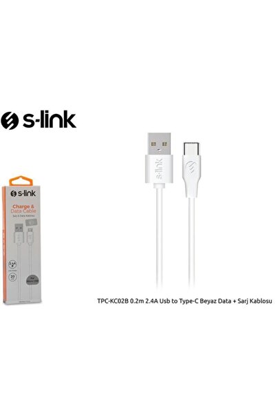 S-LINK Tpc-kc02b 0.2m 2.4a Usb To Type-c Beyaz Data + Sarj Kablosu