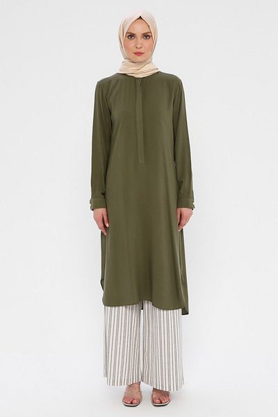 ZENANE Women's Khaki Button Detailed Tunic Khaki ZENANE278472