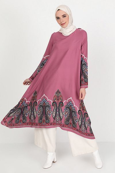 ZENANE Women's Pink Patterned Tunic Dried Rose ZENANE327517