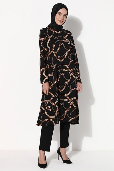 ZENANE Women's Black Chain Patterned Tunic Black ZENANE1790787