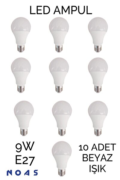 Noas Led Noas 9 Watt Led Ampul 10'lu Paket E-27 Beyaz 6500k